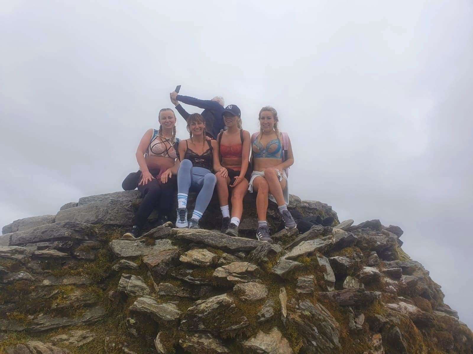 Lorna Turner, Maria Cairns, Cassie Davey and Abi Gentle-Spens at the summit of Snowdon
