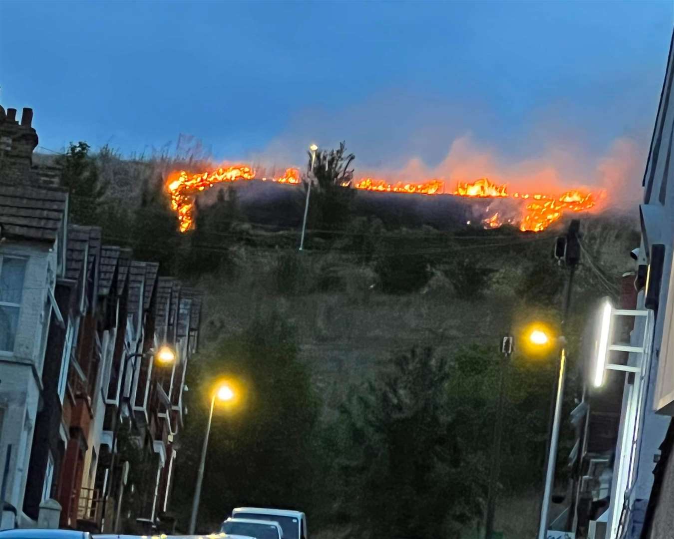 The grass fire in Great Lines Heritage Park yesterday evening. Picture: Mya Bradley-Wilkinson