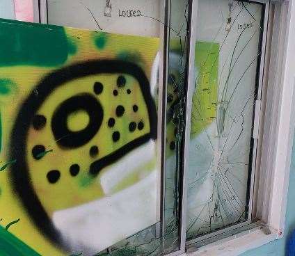 One of the windows was smashed in a vandal attack on a container in Mill Skatepark, Sittingbourne. Picture: Vibe