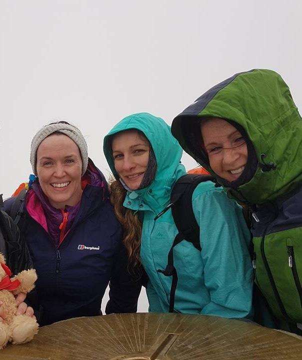 Clare Marx with Celine Williams and Jo Stanley on top of Snowdon. (1701479)