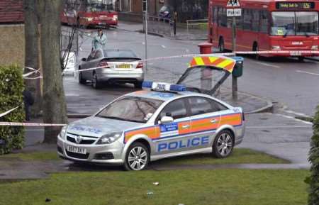 The police car involved in the incident. Picture: ARMAN GULER
