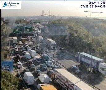 Slow moving traffic heading towards the Dartford Tunnel. Credit: Highways England (3225000)