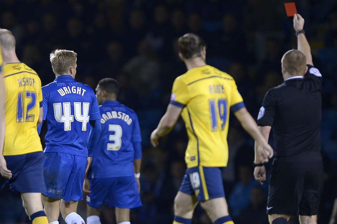 Josh Wright gets his marching orders from referee Lee Swabey Picture: Barry Goodwin