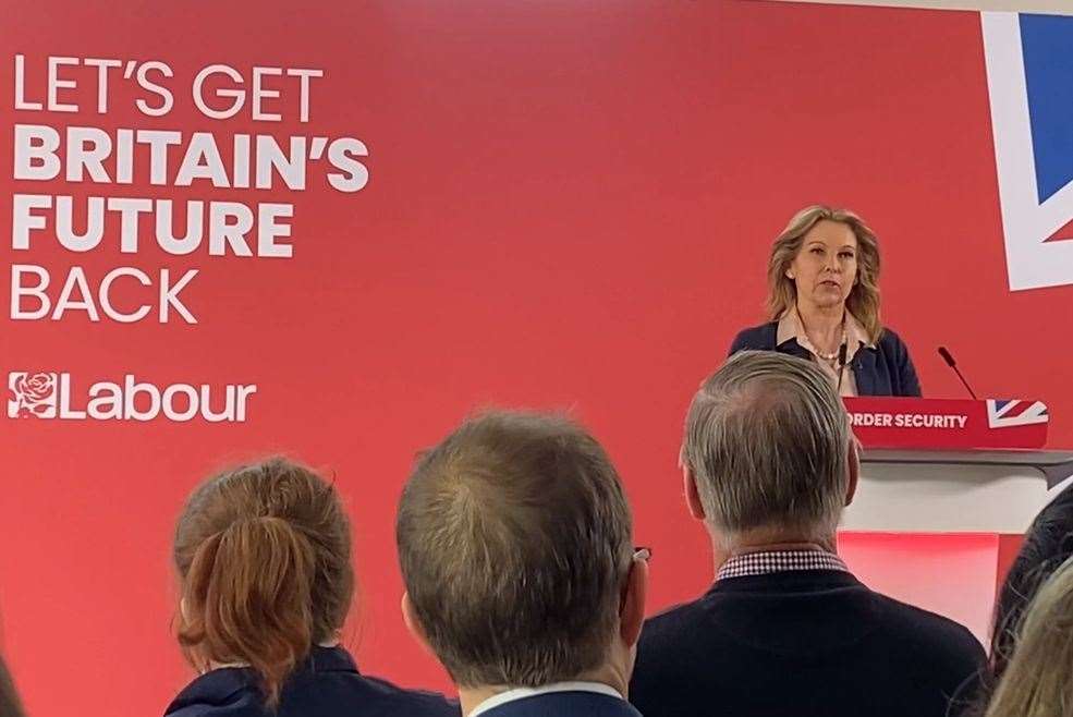 Dover MP Natalie Elphicke delivering a speech in Dover