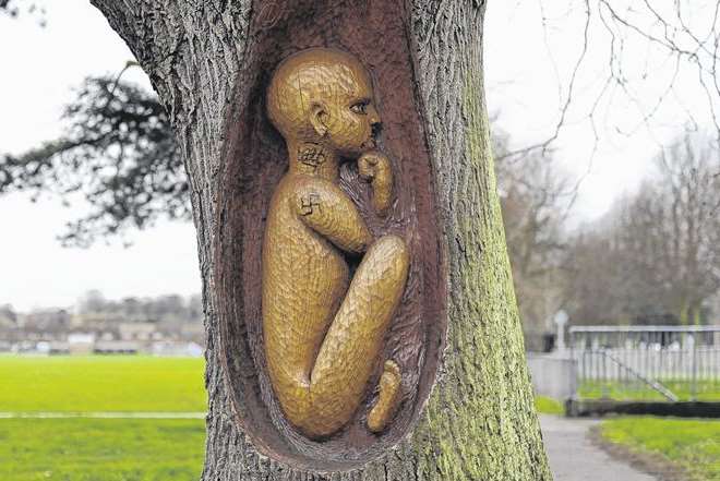 The vandalised carving in Victoria recreation ground in Canterbury