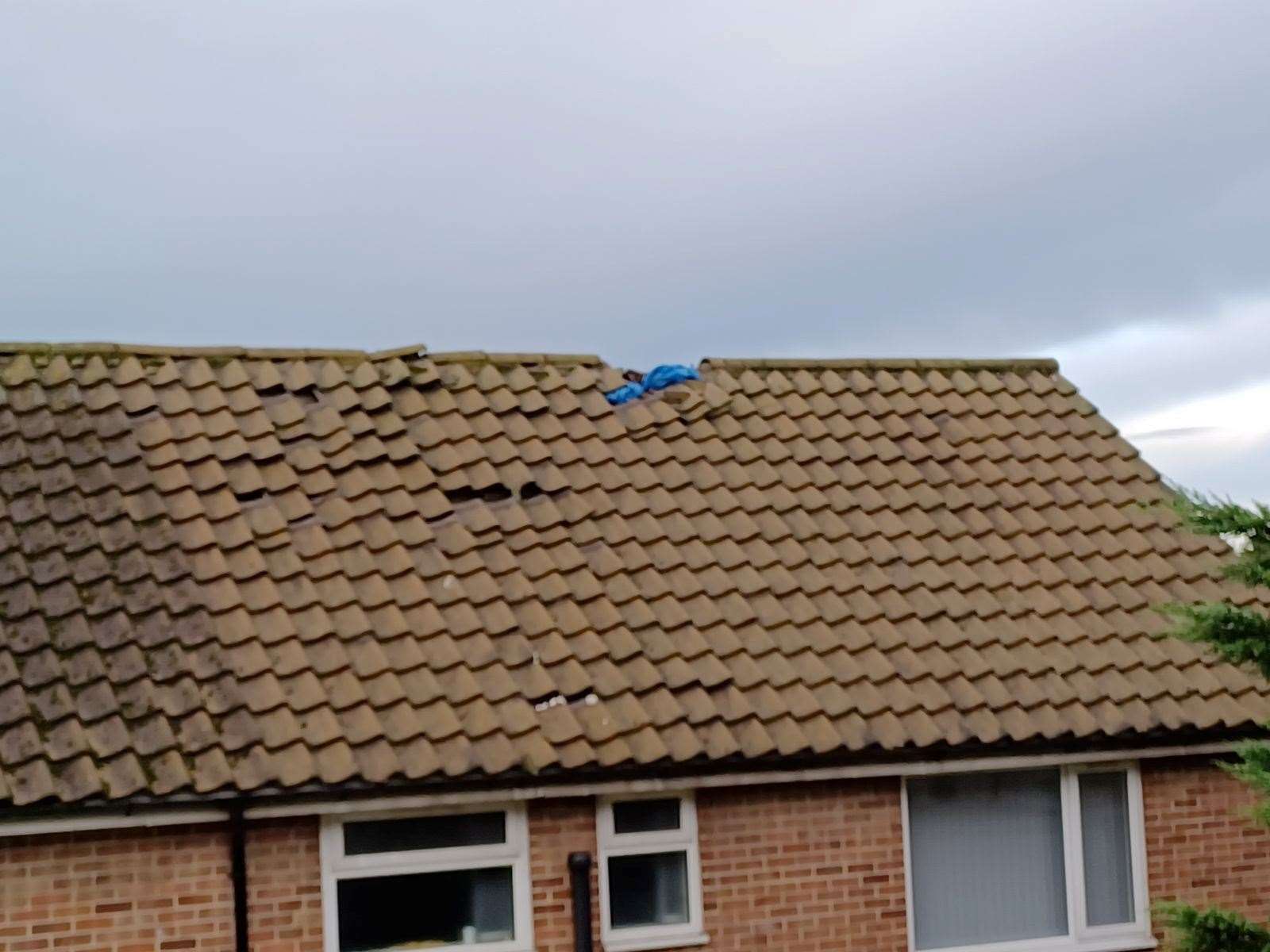 A lightning bolt has punched a hole in the roof of a house in Folkestone
