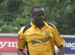Ade Olorunda celebrates scoring for Maidstone Picture: Martin Apps