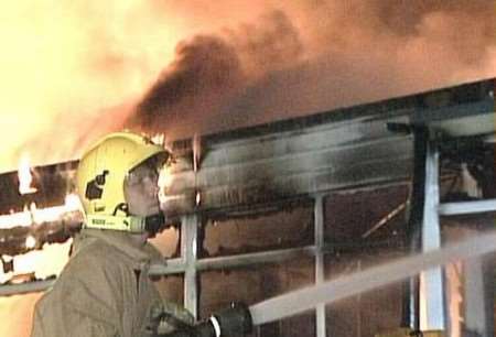 The cricket and squash club going up in flames in April. Picture courtesy KENT FIRE AND RESCUE SERVICE