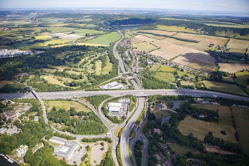 The M20 junction 6 view looking northbound towards Medway. Picture: KCC