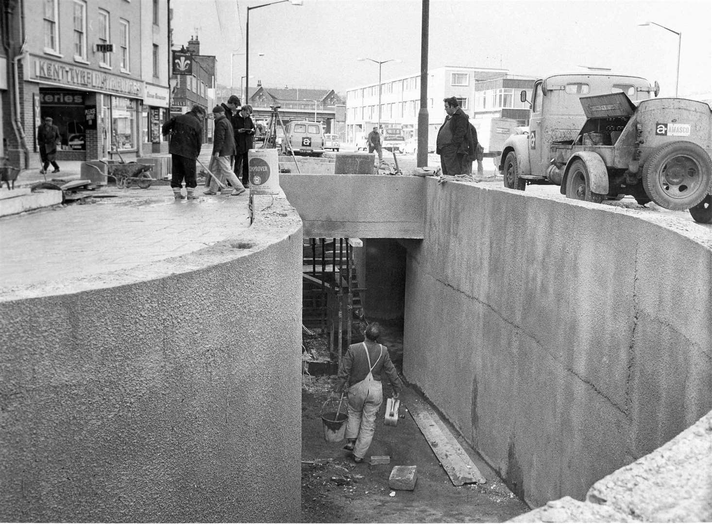 The construction of the subway in Strood in March 1970