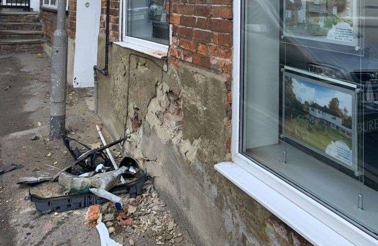 The vehicle hit the wall of an estate agent near The King's Head pub