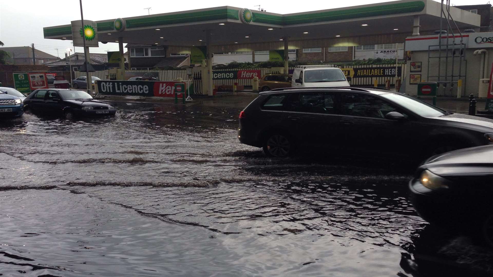 Lakeside? The area of the BP garage in New Romney is left virtually swimming.