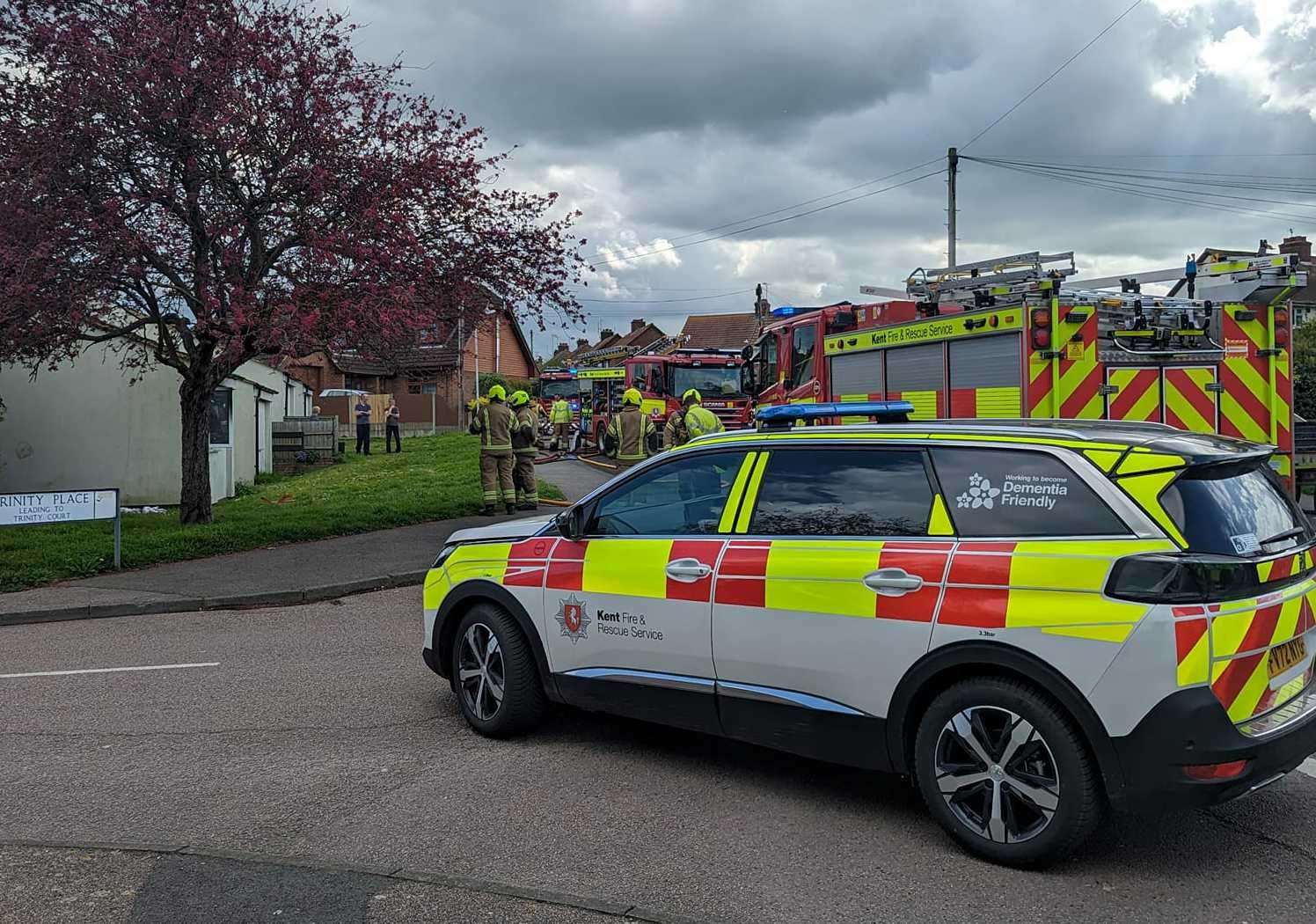 Firefighters tackled the blaze in Pilots Avenue, Deal yesterday afternoon