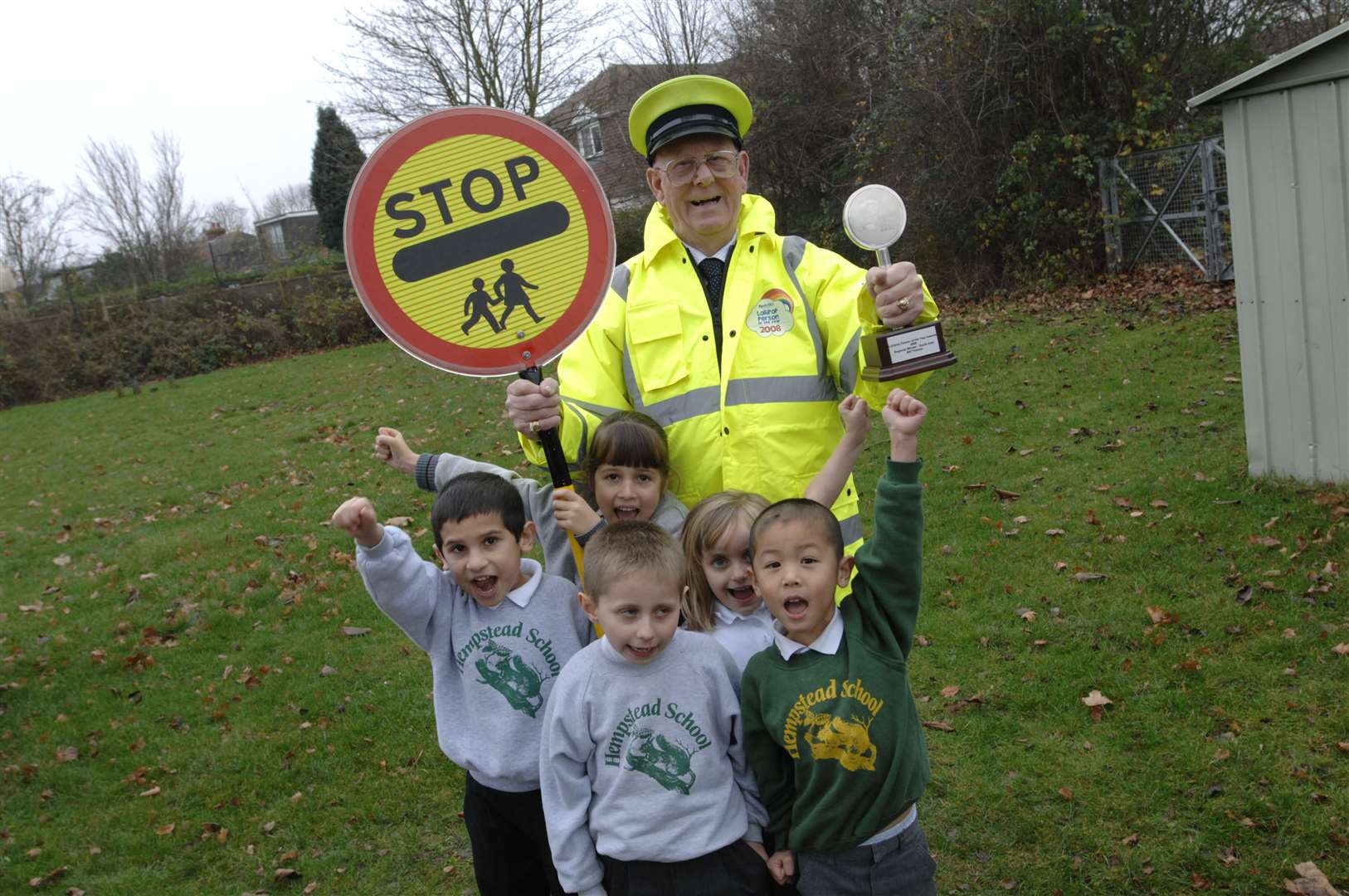Bill Thomas with kids after being named lollipop person of the year in 2008