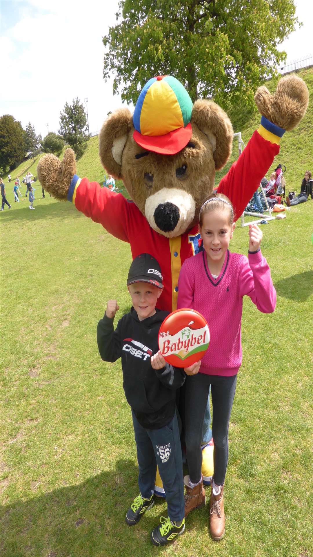 Freddie Hills, five, and his sister Mia, nine, both from St John's School, Canterbury meet Bearemy Bear at Buster's Big Bash.