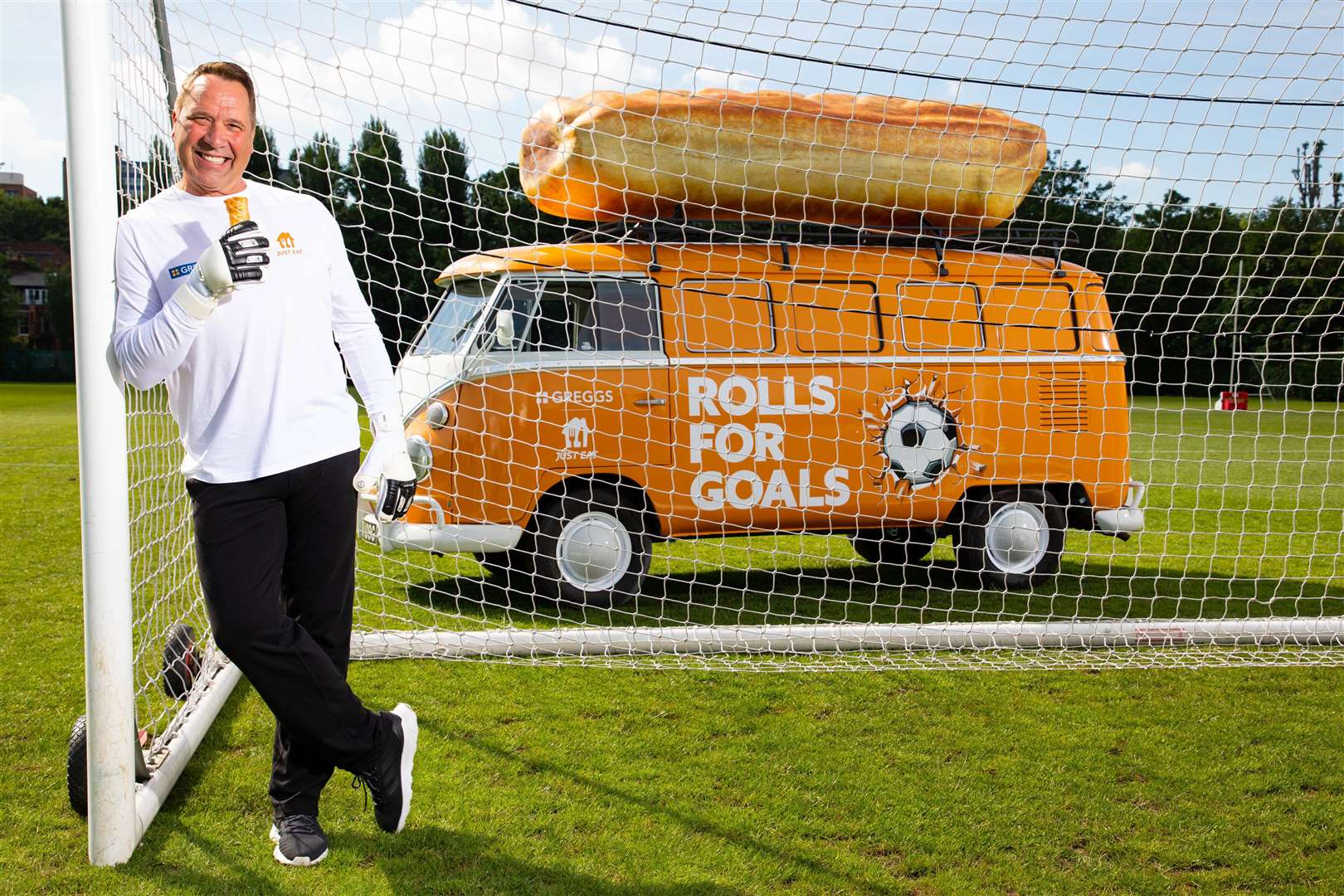 Former England goalkeeper David Seaman, launches Rolls for Goals with Greggs and Just Eat. Picture credit: David Parry/PA Wire