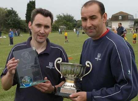 Club secretary Jon Longhurst (left) and team manager Dave Down with the fair play award. Picture: MIKE SMITH