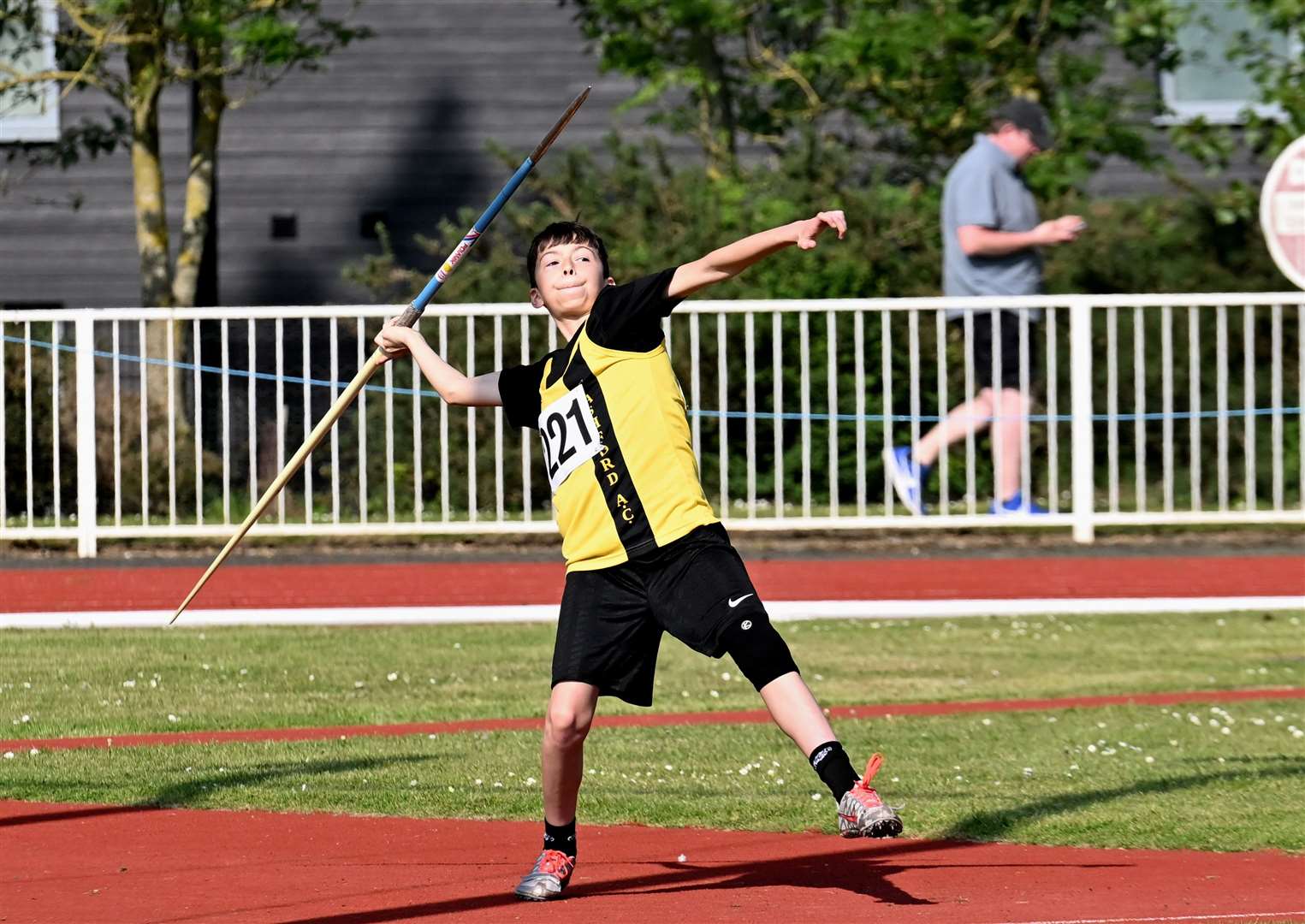 Ashford’s Samuel Beaumont was 10th in the Under-15 Boys’ javelin final. Picture: Simon Hildrew