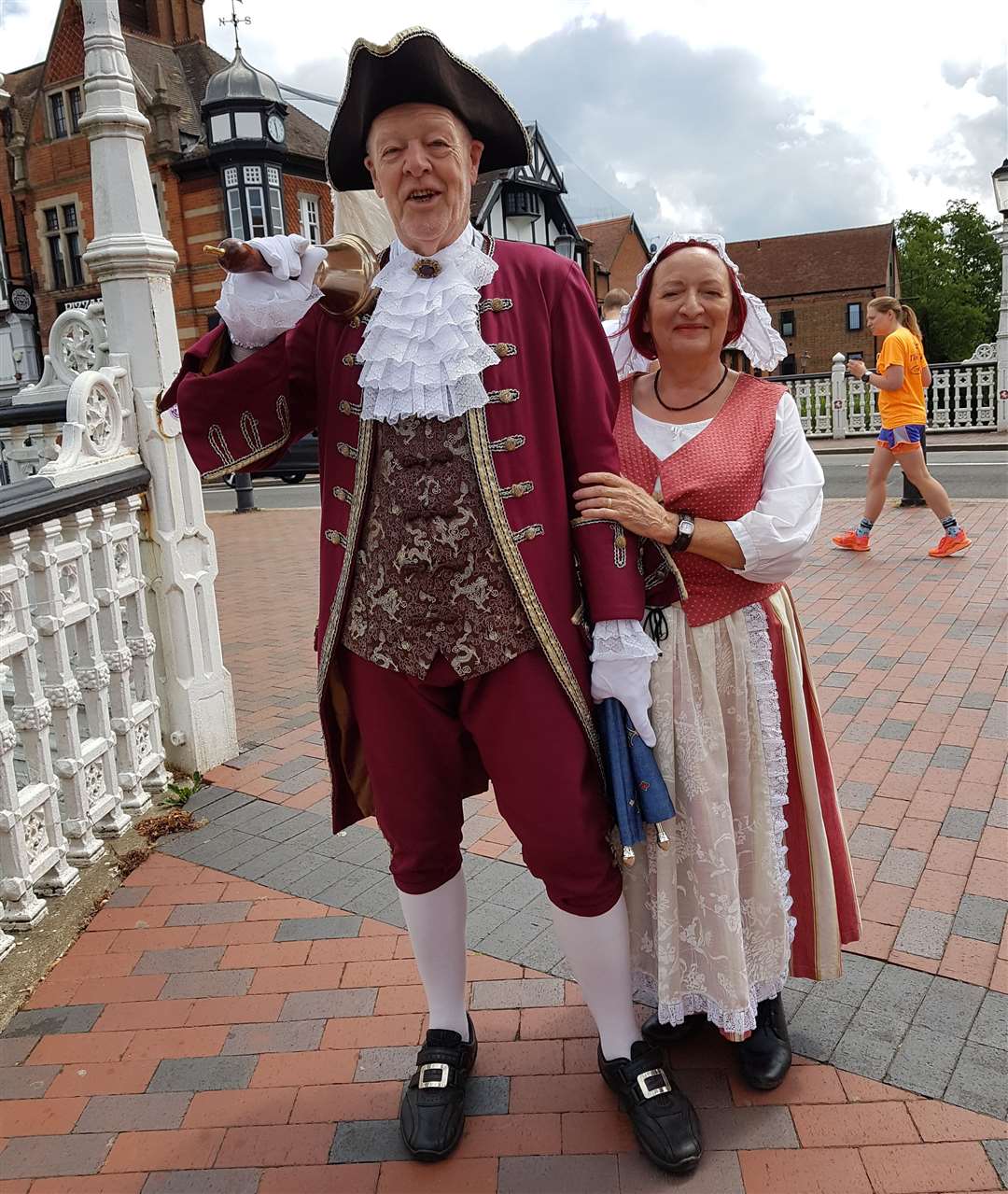 Town crier John Scholey and his wife Liz were on hand to welcome shoppers back to Tonbridge