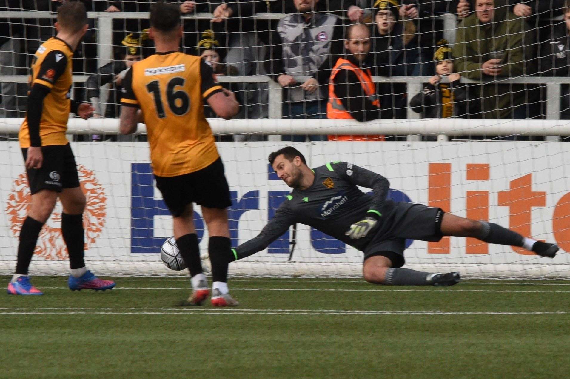 Yusuf Mersin makes an outstanding first-half save against Bath City Picture: Steve Terrell