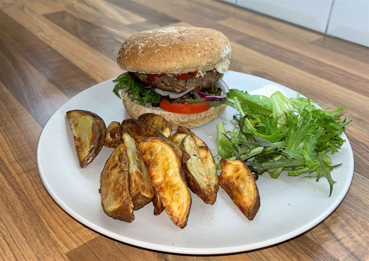 To kick start the week of cooking from scratch homemade burgers in a wholemeal bun with chips cooked in the air fryer were first on the menu
