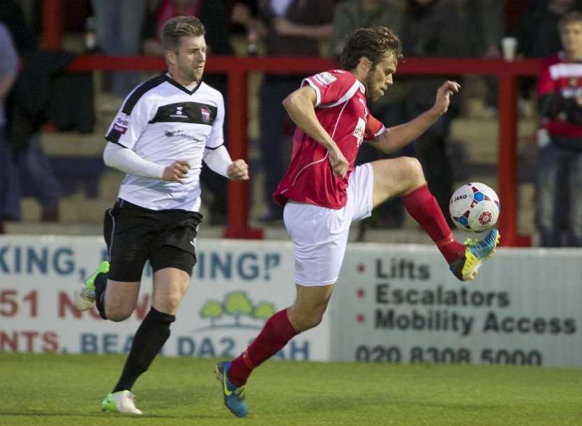 Daryl McMahon in play-off semi-final action against Bromley Picture: Andy Payton