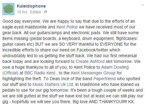Kaleidophone's message of thanks