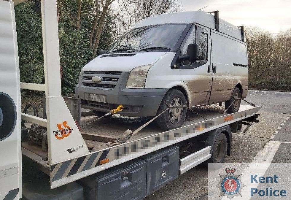 The white Ford Transit has been seized by police. Picture: Kent Police