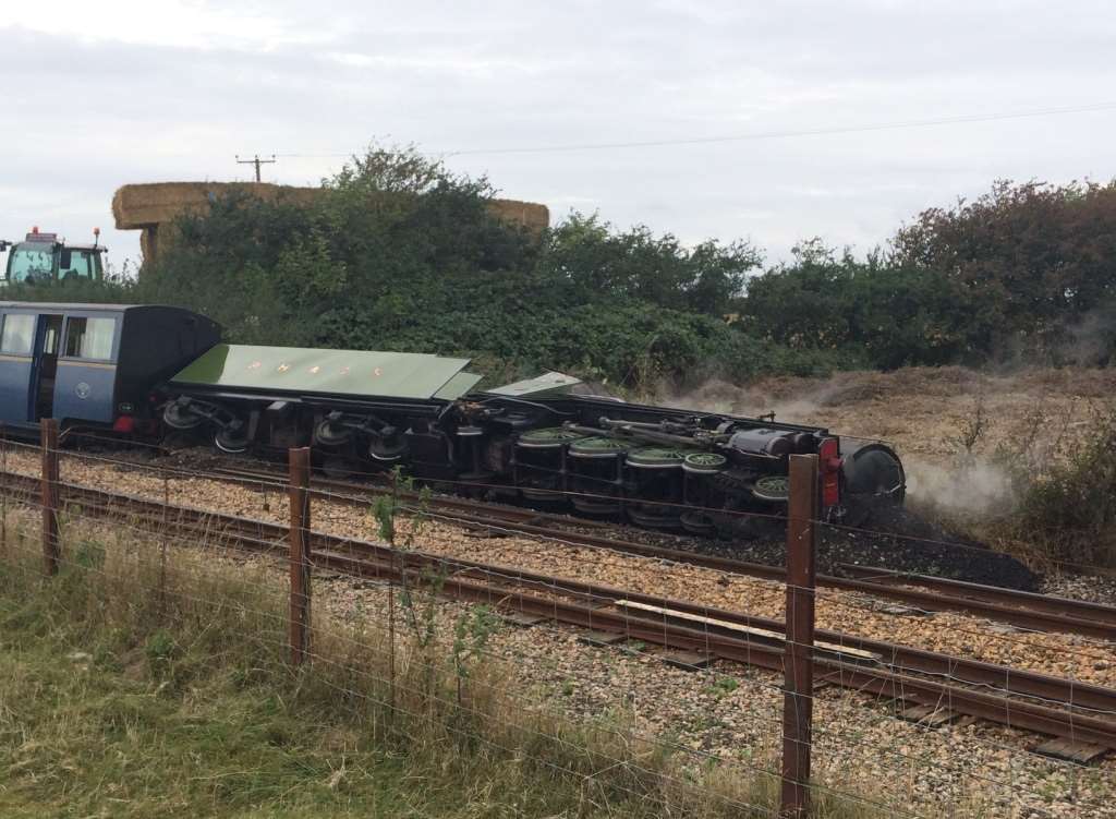 The derailed train on the Romney Hythe and Dymchurch Railway. Picture: Colin Walker/Chris Francis