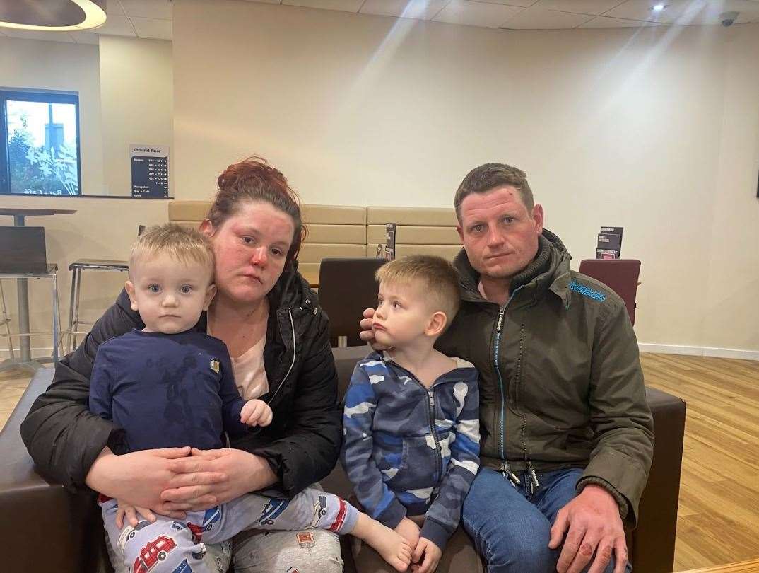 Megan Holland and husband Lee with from left to right, sons Sonny, two, and Rilee, four