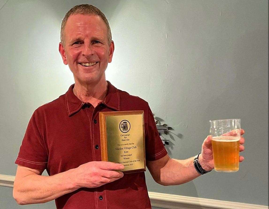 Marden Village Club manager Simon Banfield with the CAMRA National Club of the Year 2022 award