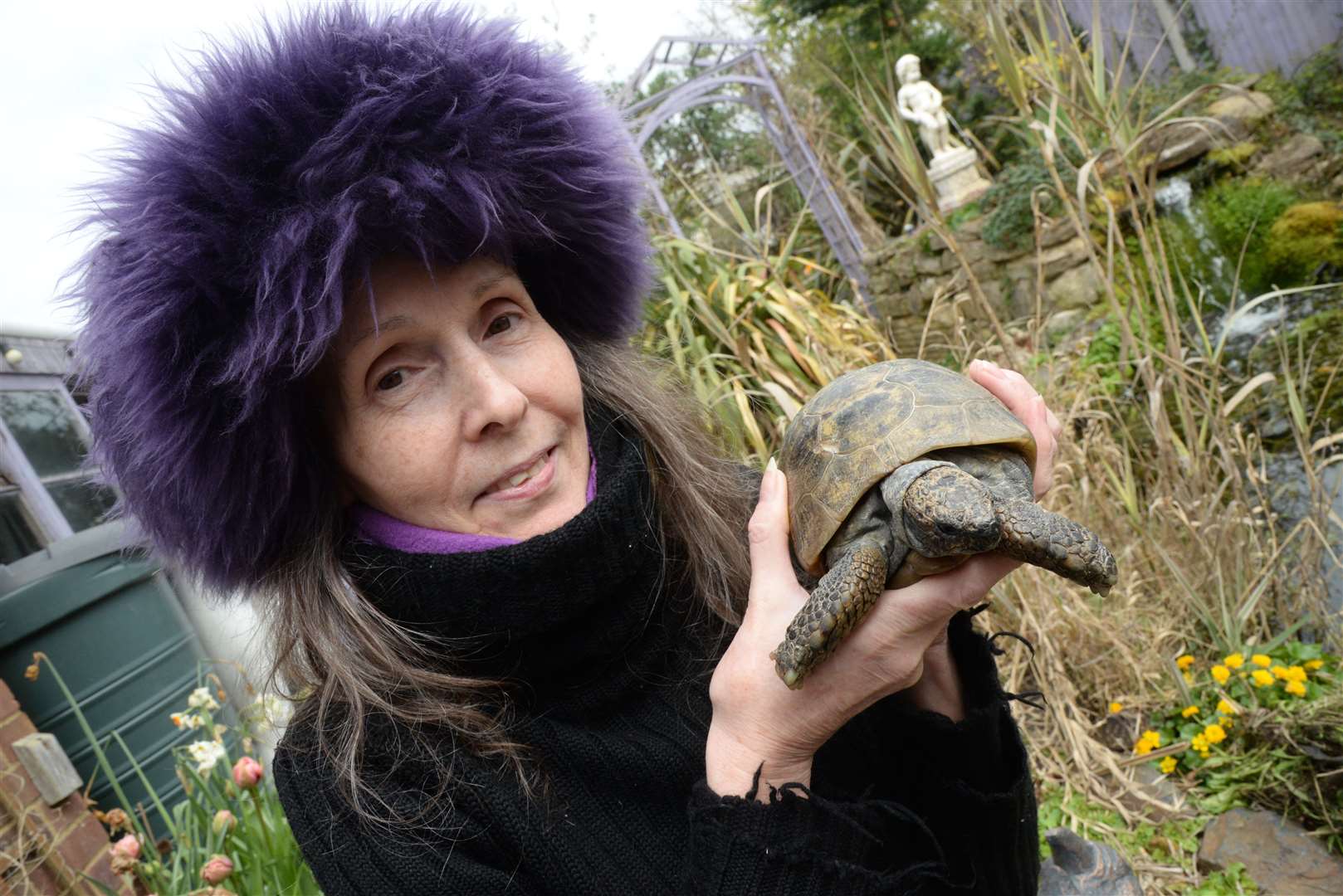 Janet Swanborough and Tortie the Tortoise. Picture: Chris Davey