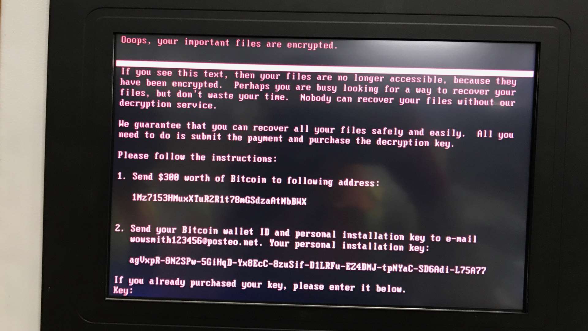 The Ransomware cyber attack message came up on computers at the TNT depot.
