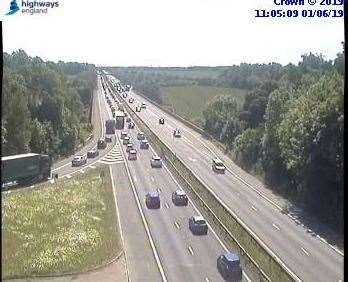 Traffic is building on the M2 as drivers head to the Kent coast. Picture: Highways England (11559013)