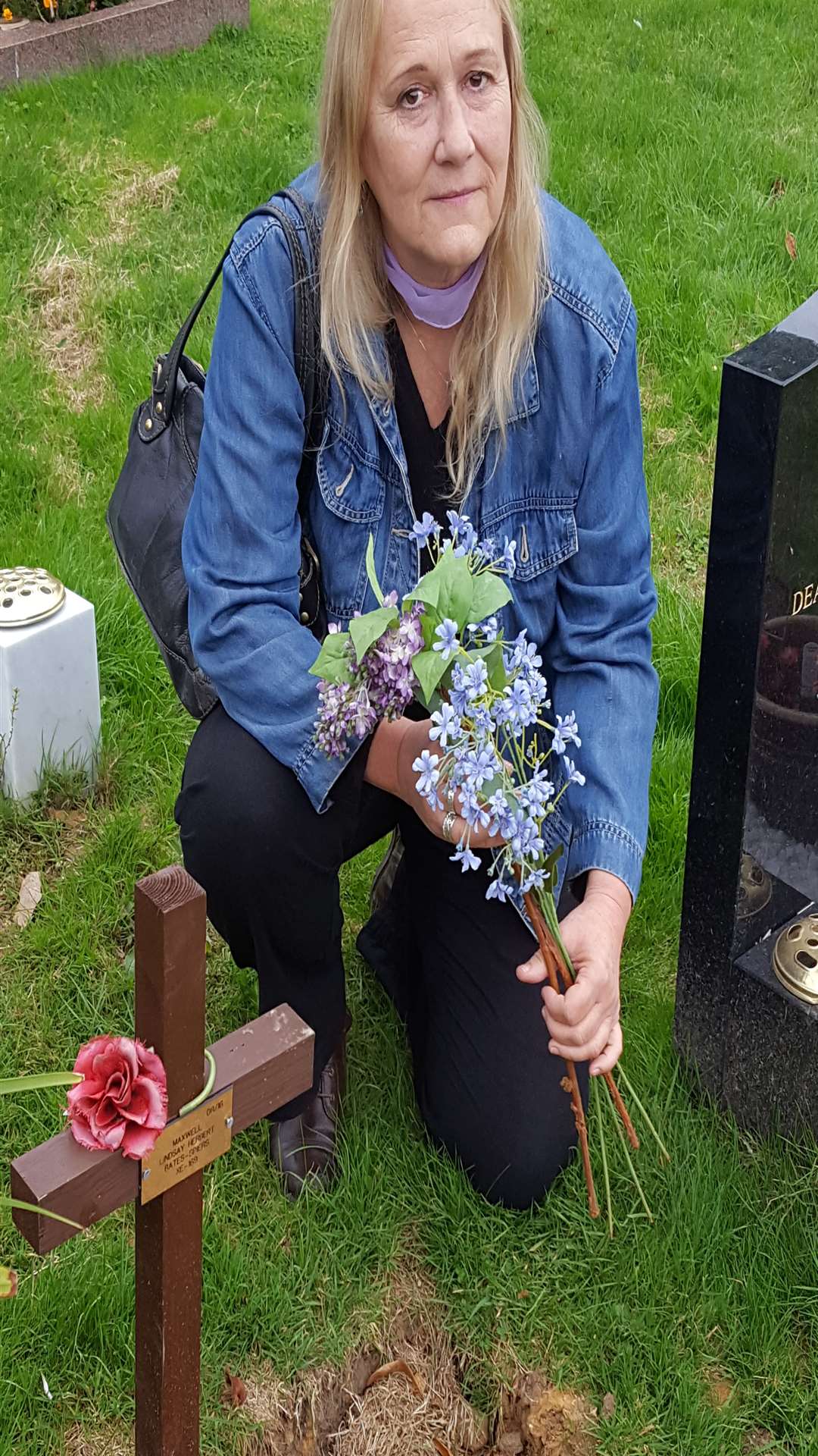 Vanessa Bates at the graveside of her son