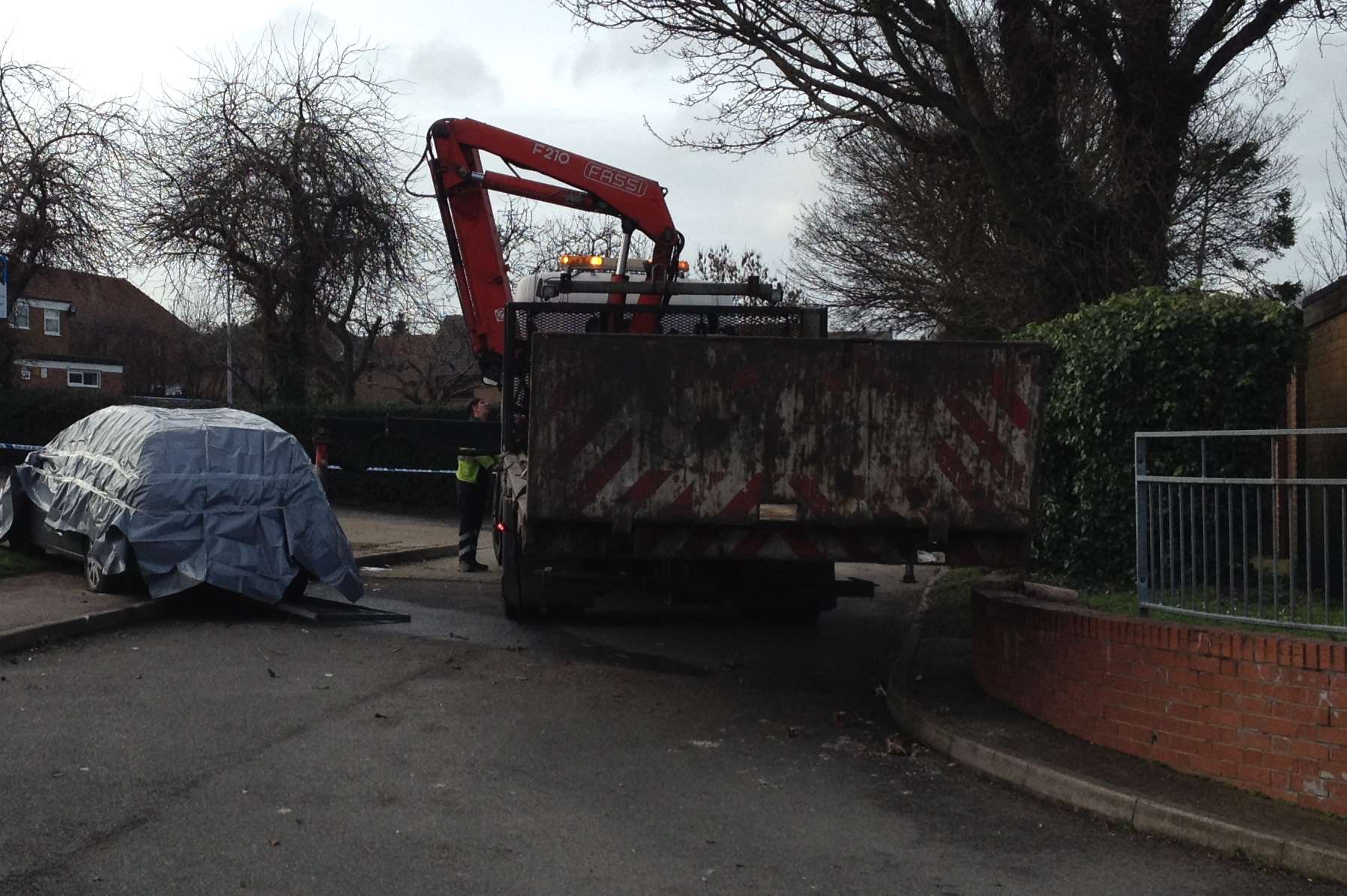 The stolen car plunged several feet onto this road in Gillingham