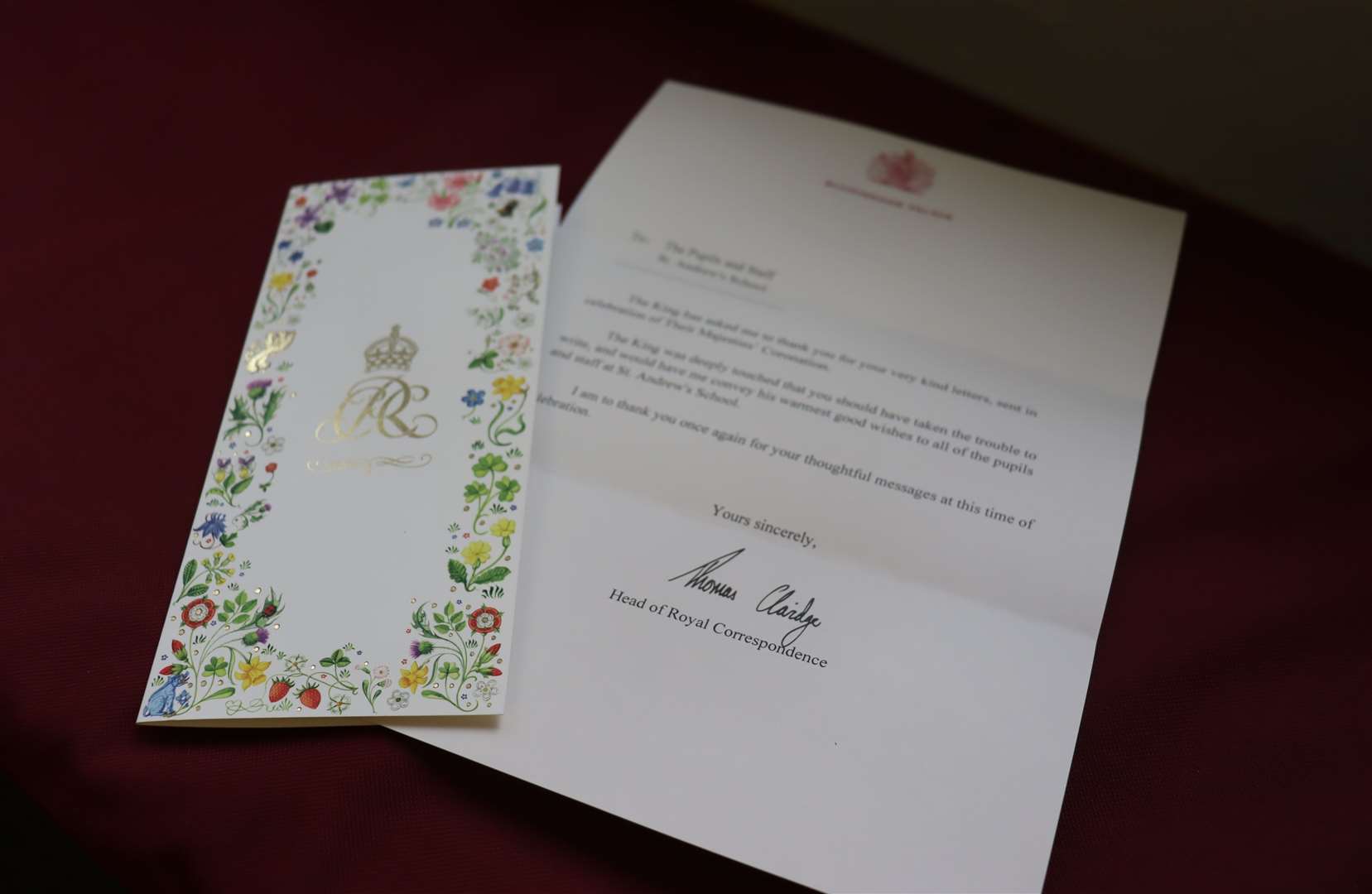 Pupils received a letter and thank you card from the royal household