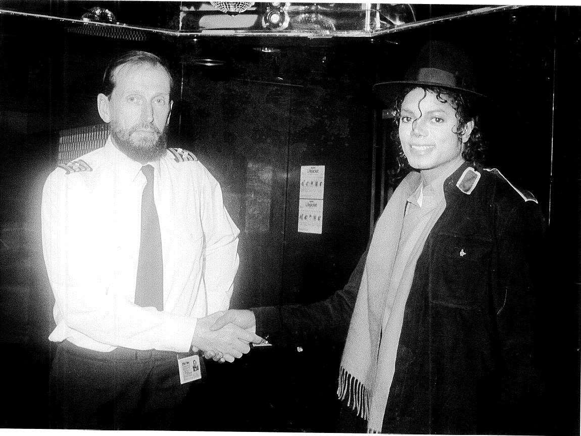 Michael Jackson and skipper of the Pride of Dover ferry, Pat Hammond, in 1987. Picture: Basil Kidd/Dover Harbour Board