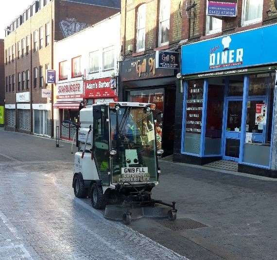 Routine street cleaning is taking place in Maidstone to clean pavements of grease and stains