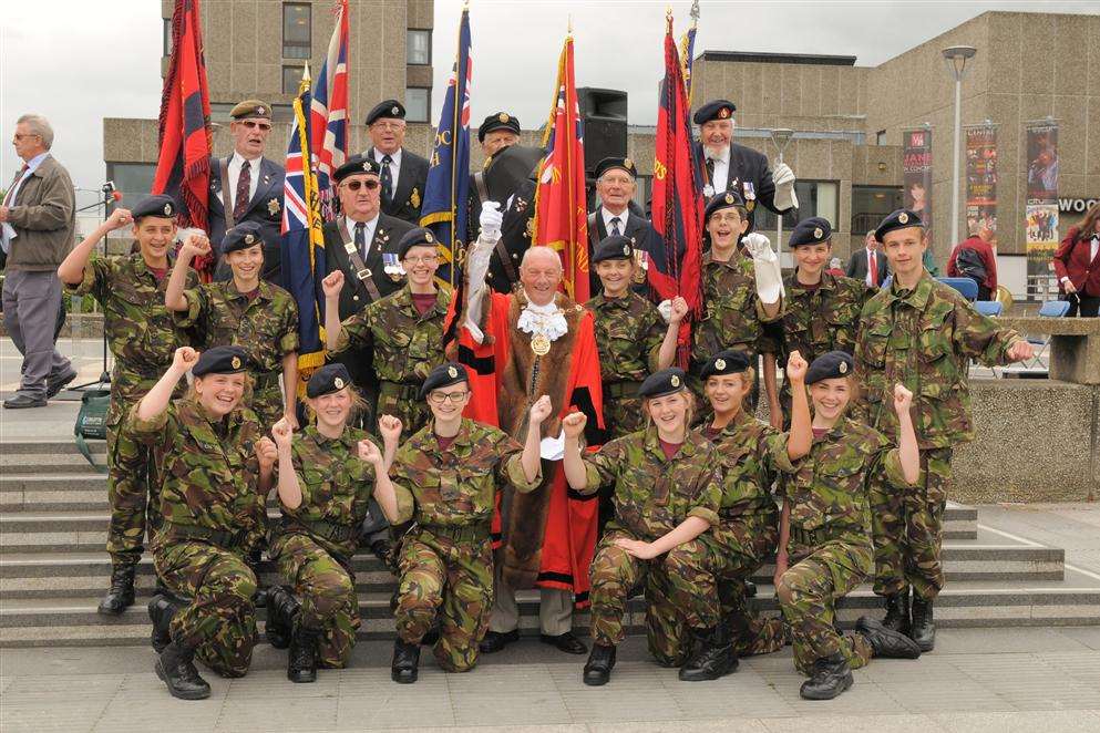 Cllr Derek Sales with veterans and the combined cadet force.
