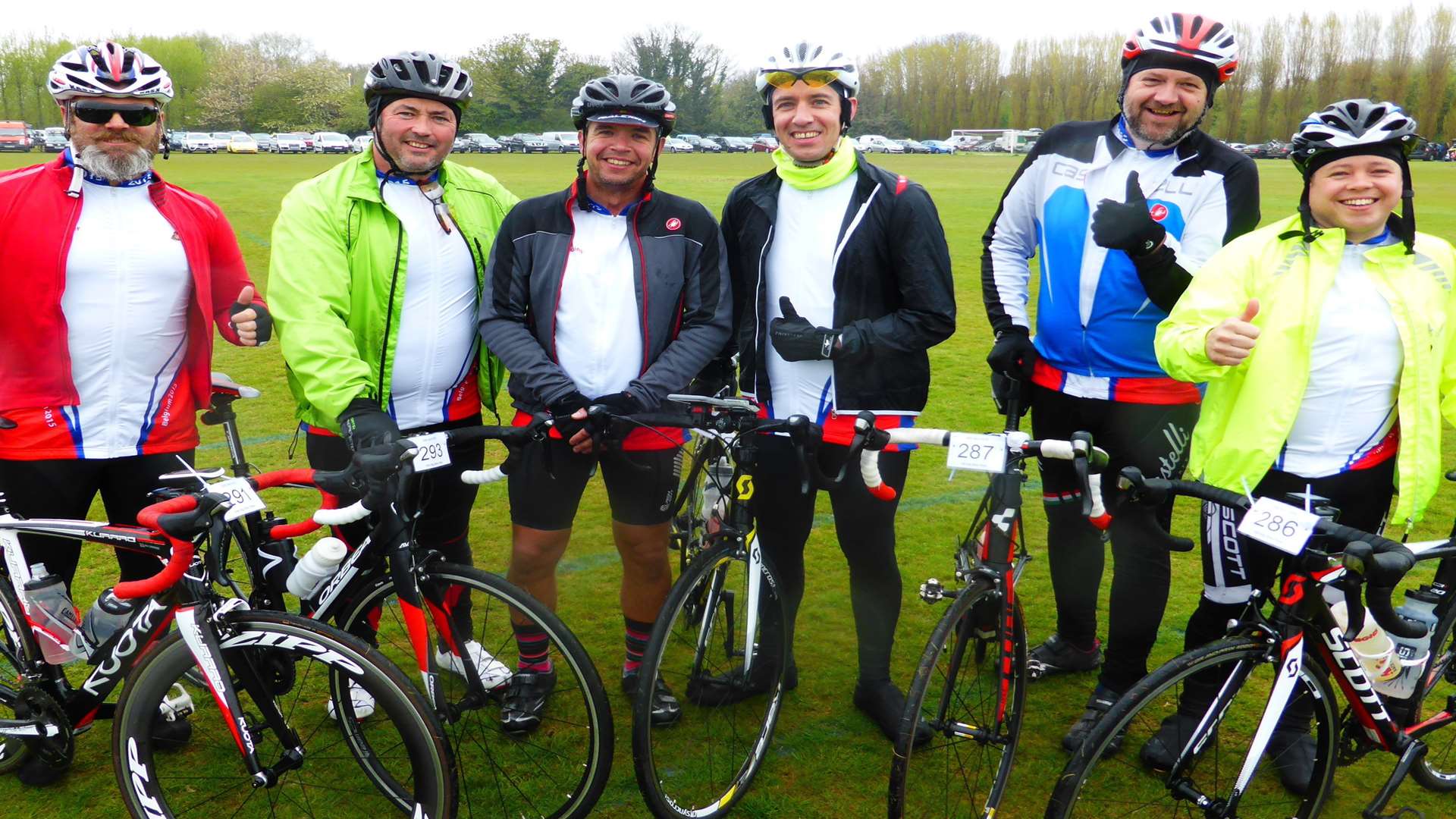 Thanet cyclists Bob, Mick, Barry, Jon, Andy and Simon all on 100K ride at the KM Big Bike Ride 2015 on Sunday April 26.