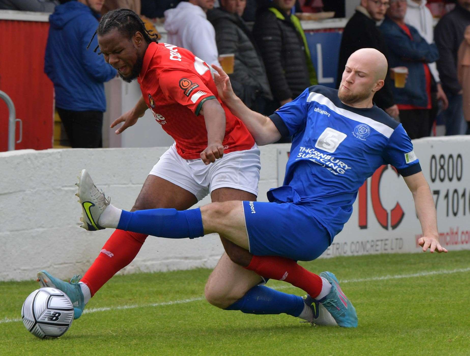 Fleet's Shaq Coulthirst is challenged by Chippenham's Danny Greenslade. Picture: Keith Gillard