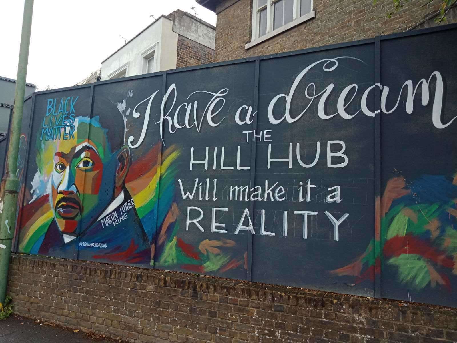 Martin Luther King, one of Sanmi's inspirations for the project, is depicted on a mural outside the former Dartford Magistrates' Court