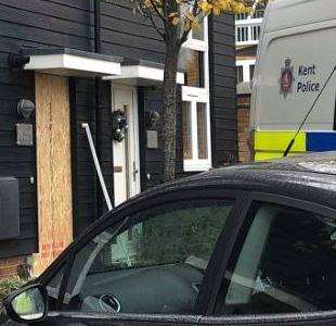 The door of the house in Ashford has been boarded up