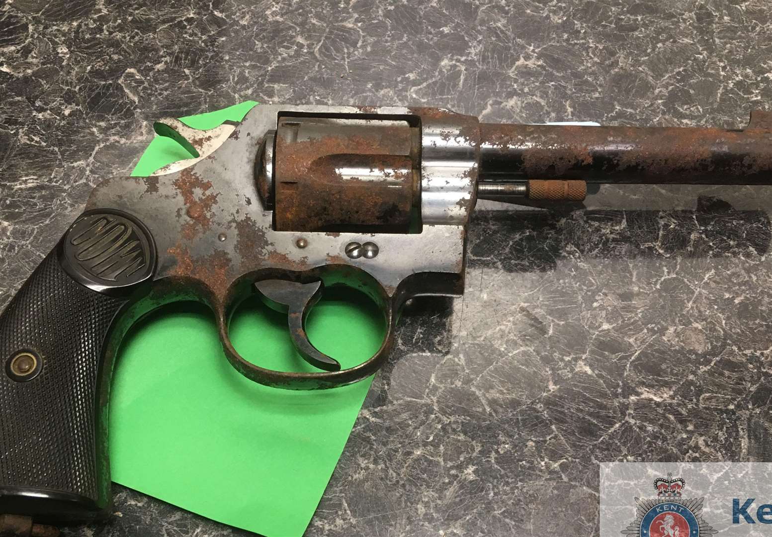 A Colt.445 calibre revolver handed into police