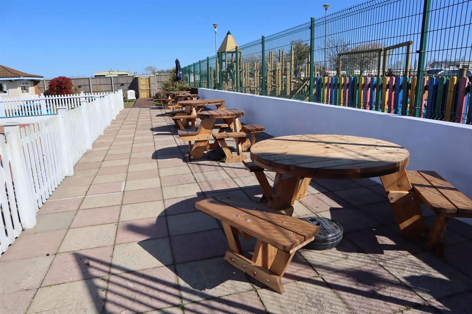 New pool-side dining and drinking area at Golden Leas holiday park, Minster, Sheppey