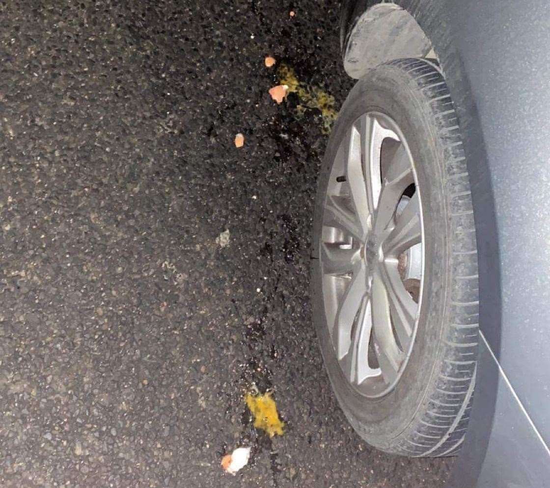 A car which has been egged on Ingress Park Avenue, Greenhithe