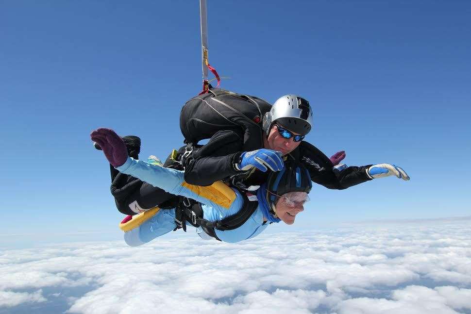 Jan Rainer with her skydive partner Mike Harrison