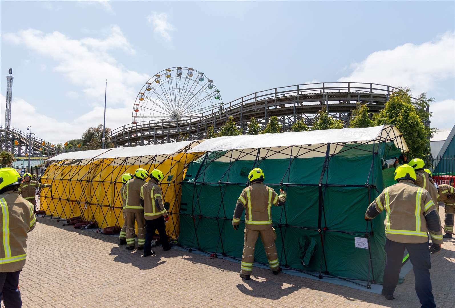 One major element of the drills was the testing of mass decontamination processes. Pics: KFRS