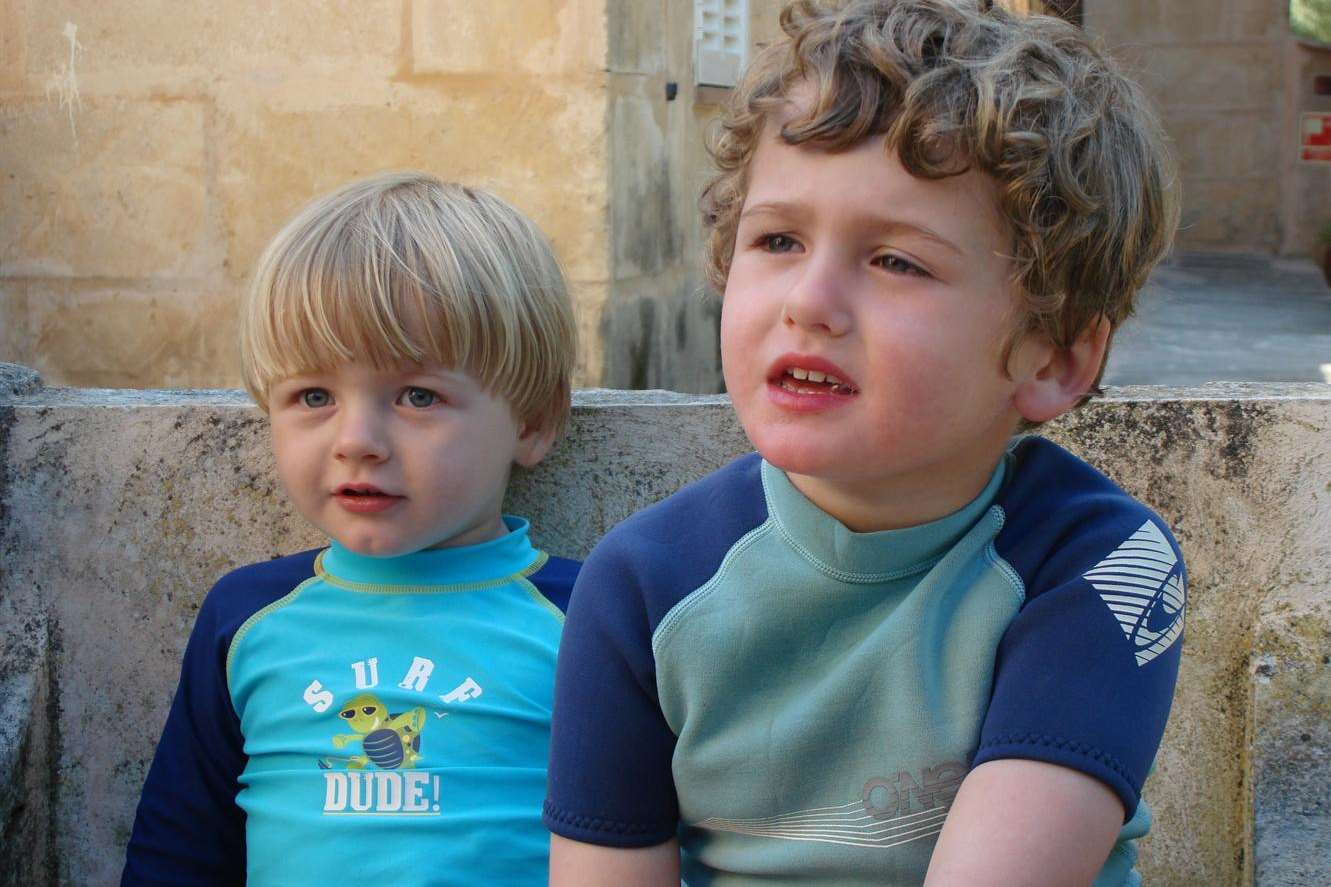 Justyn and Emma's children, Oscar, four and Ethan, six